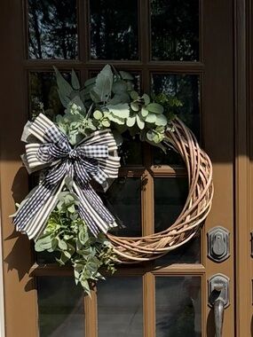 Decorative Eucalyptus Wreath with Black & White Bow - Home Holiday